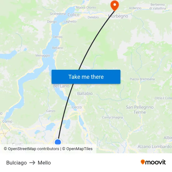 Bulciago to Mello map