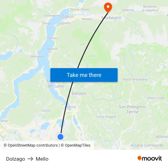 Dolzago to Mello map