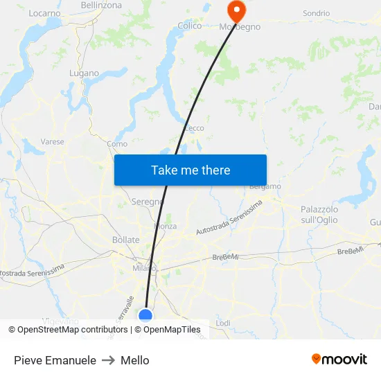 Pieve Emanuele to Mello map