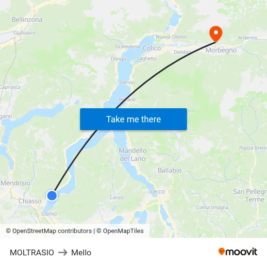 Moltrasio to Mello map