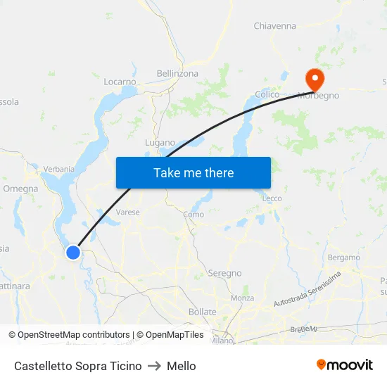 Castelletto Sopra Ticino to Mello map
