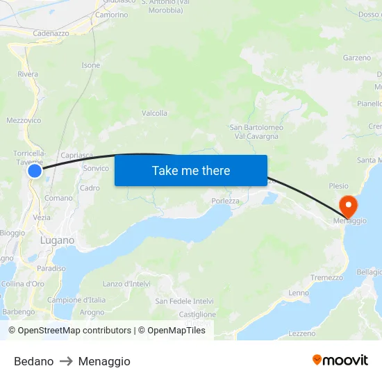 Bedano to Menaggio map