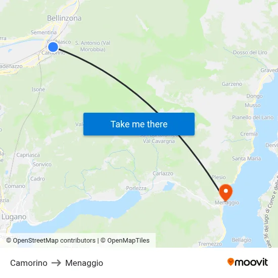Camorino to Menaggio map