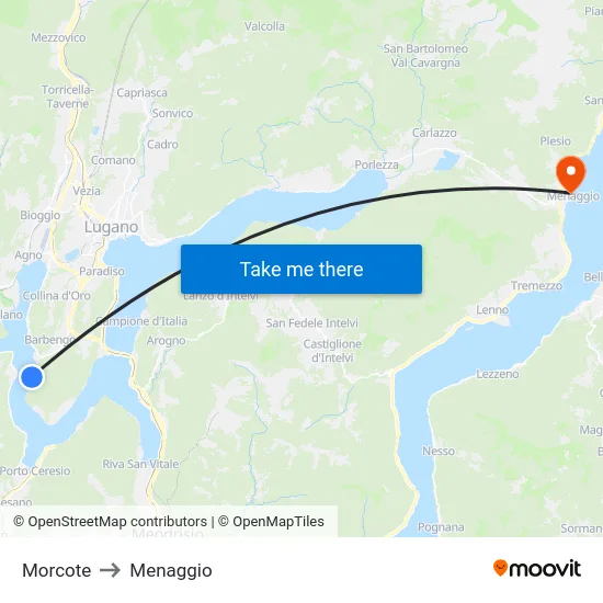 Morcote to Menaggio map