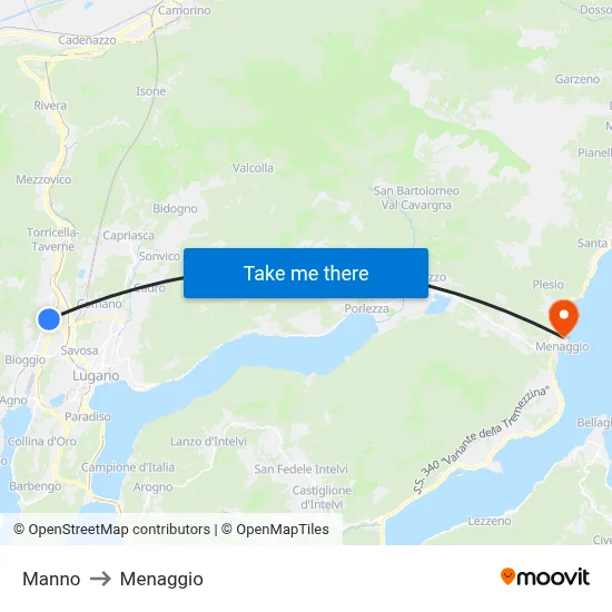 Manno to Menaggio map