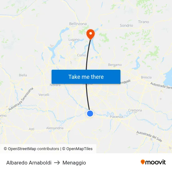 Albaredo Arnaboldi to Menaggio map