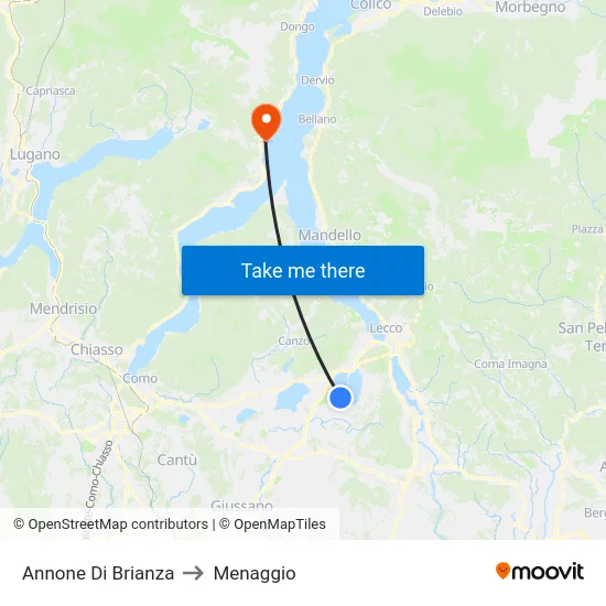 Annone Di Brianza to Menaggio map