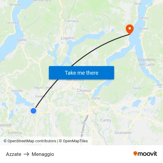 Azzate to Menaggio map