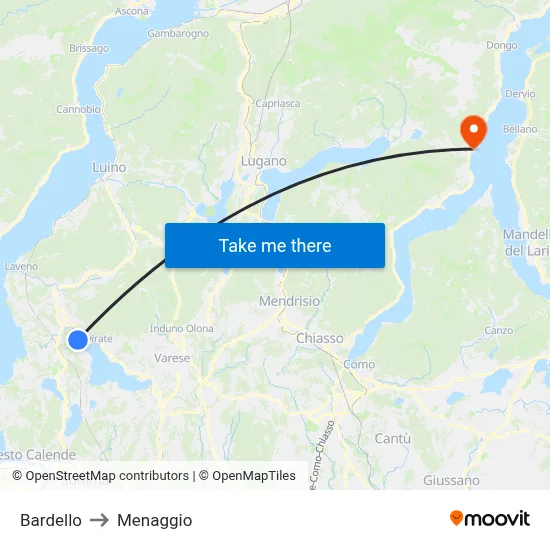 Bardello to Menaggio map