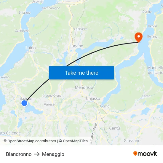 Biandronno to Menaggio map
