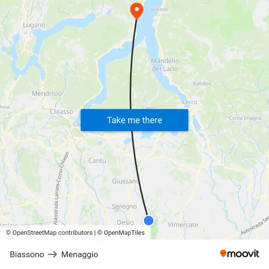 Biassono to Menaggio map