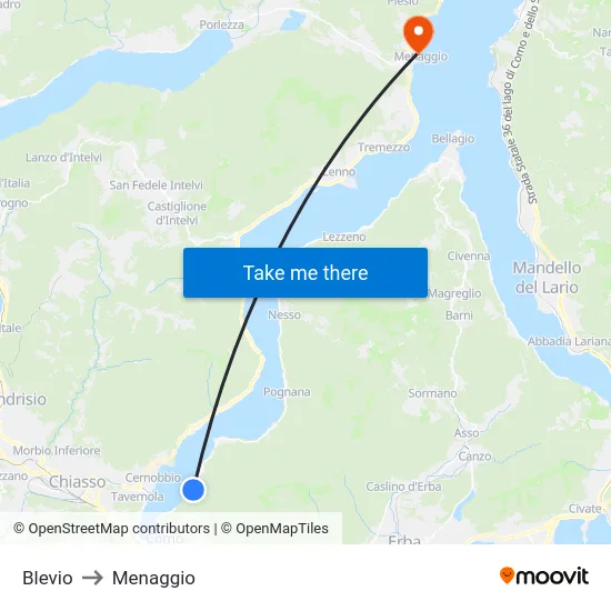 Blevio to Menaggio map