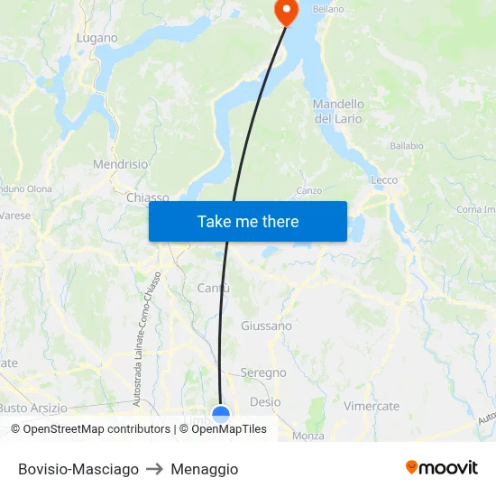 Bovisio-Masciago to Menaggio map