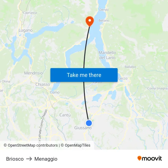 Briosco to Menaggio map