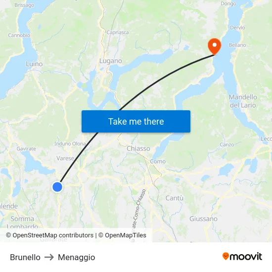 Brunello to Menaggio map