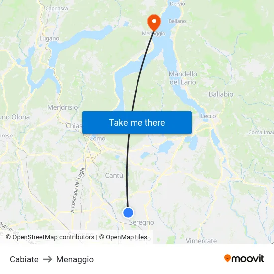 Cabiate to Menaggio map