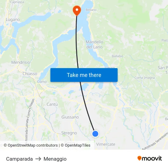 Camparada to Menaggio map
