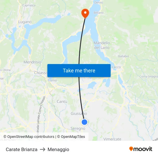 Carate Brianza to Menaggio map