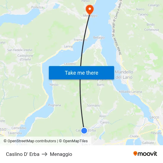 Caslino d'Erba to Menaggio map