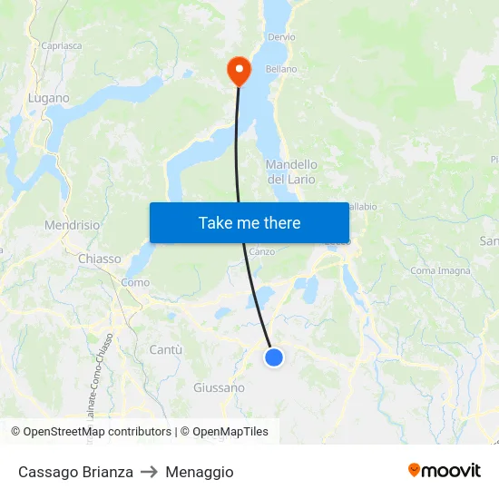 Cassago Brianza to Menaggio map