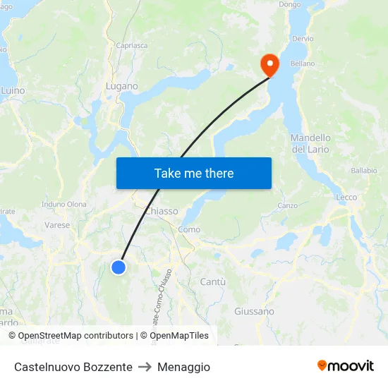 Castelnuovo Bozzente to Menaggio map