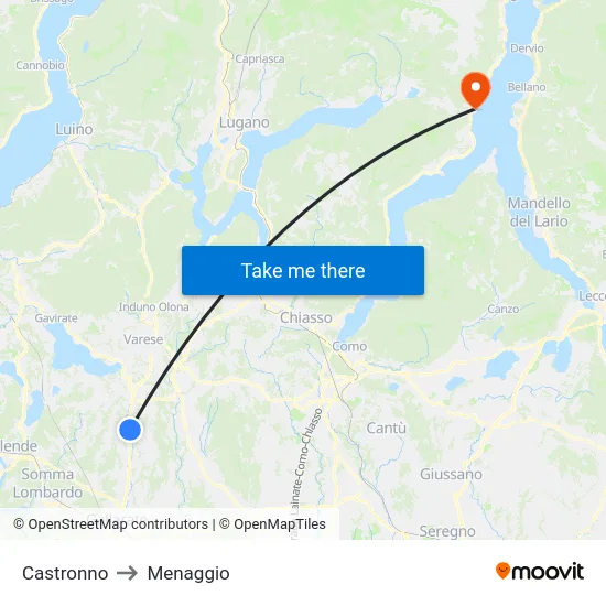 Castronno to Menaggio map