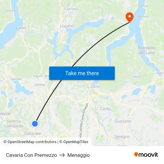 Cavaria Con Premezzo to Menaggio map