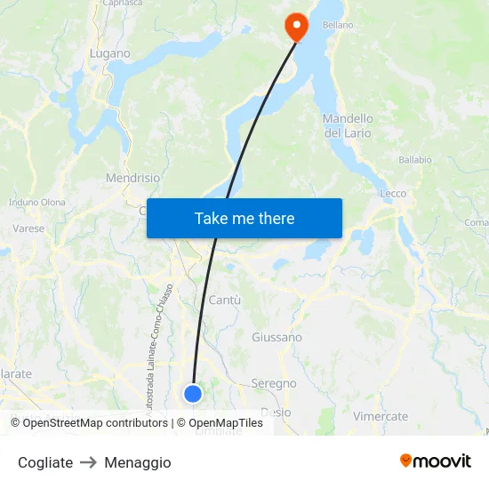 Cogliate to Menaggio map