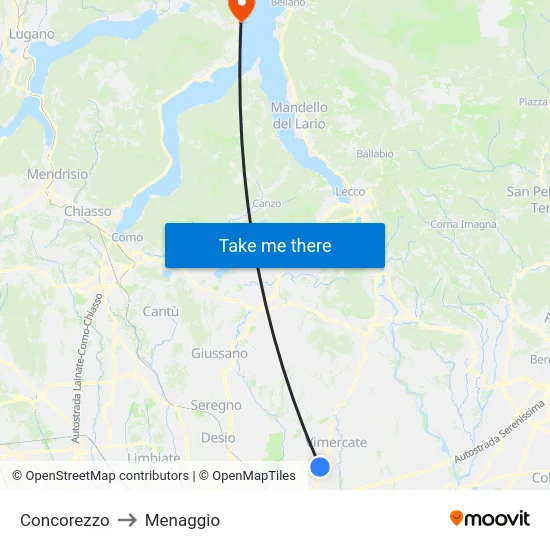 Concorezzo to Menaggio map