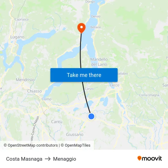 Costa Masnaga to Menaggio map