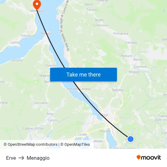 Erve to Menaggio map