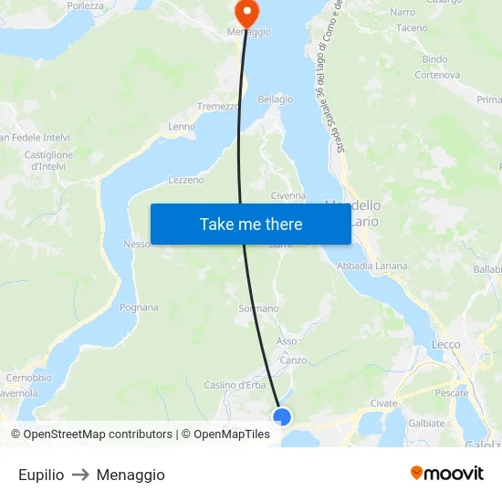 Eupilio to Menaggio map