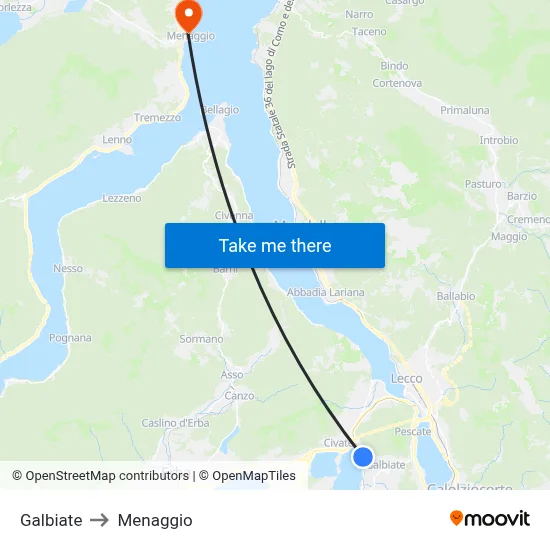 Galbiate to Menaggio map