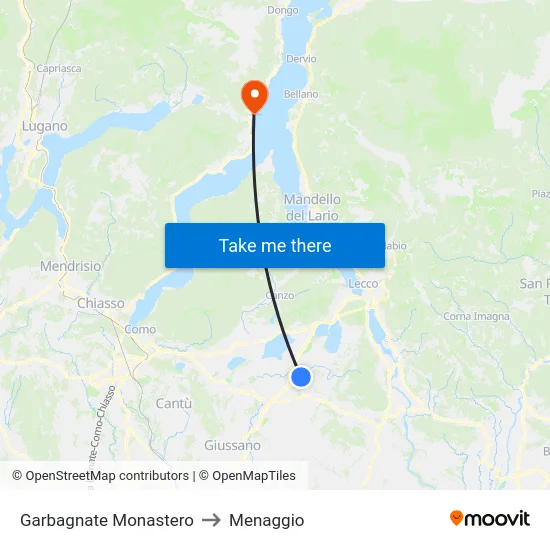 Garbagnate Monastero to Menaggio map