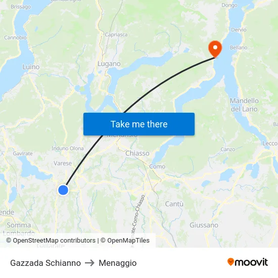 Gazzada Schianno to Menaggio map