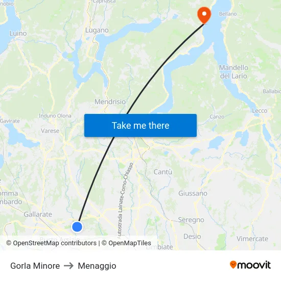 Gorla Minore to Menaggio map