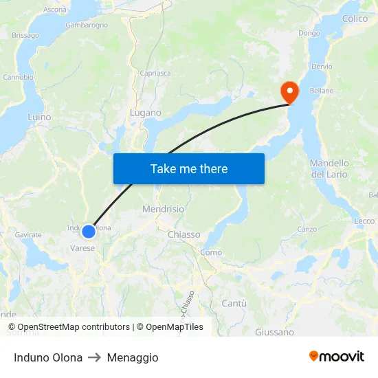 Induno Olona to Menaggio map
