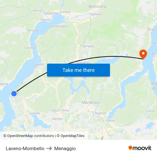 Laveno-Mombello to Menaggio map