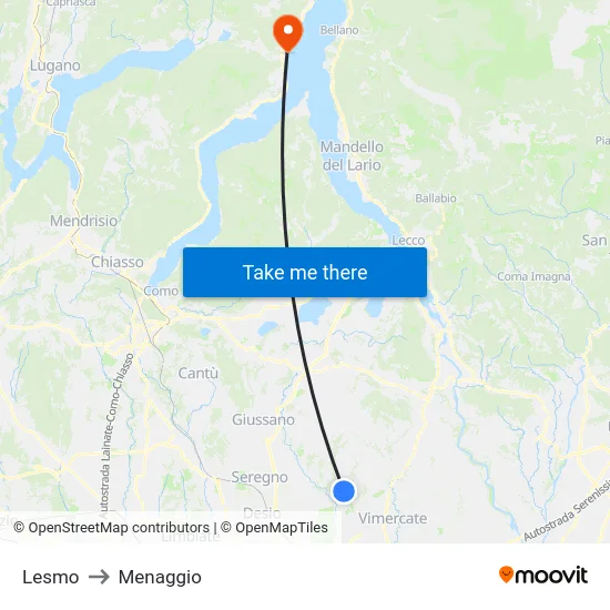Lesmo to Menaggio map