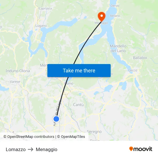 Lomazzo to Menaggio map