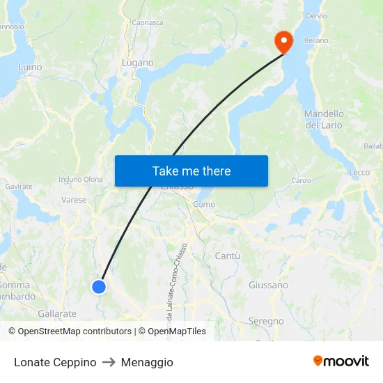 Lonate Ceppino to Menaggio map
