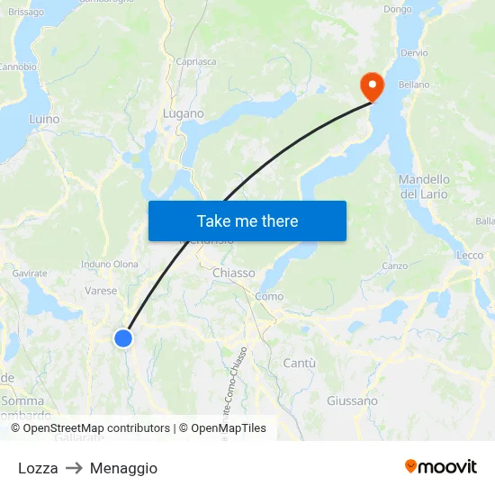 Lozza to Menaggio map