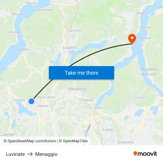Luvinate to Menaggio map