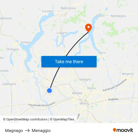 Magnago to Menaggio map