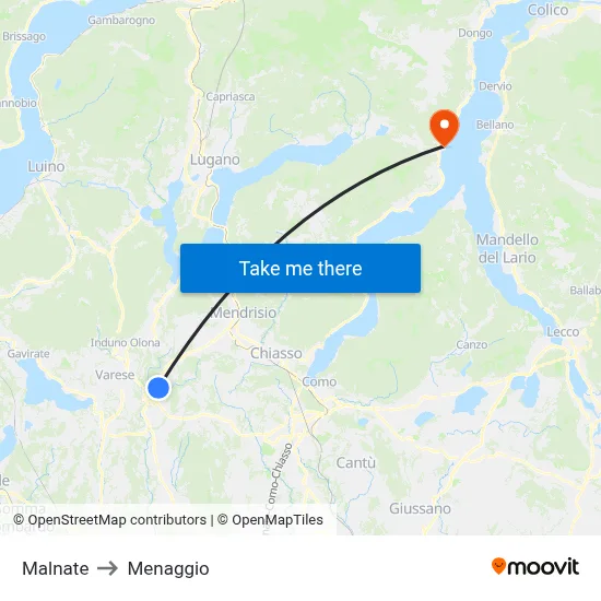 Malnate to Menaggio map