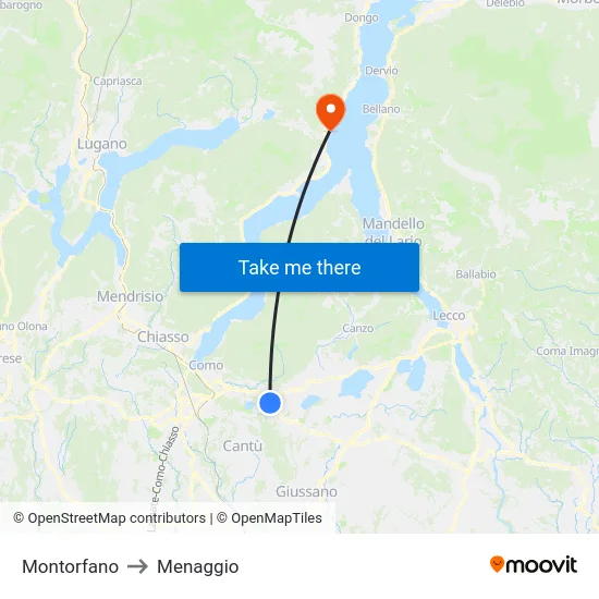 Montorfano to Menaggio map
