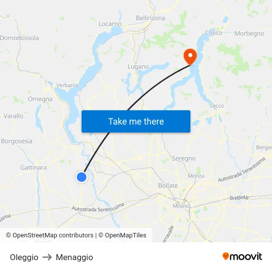 Oleggio to Menaggio map