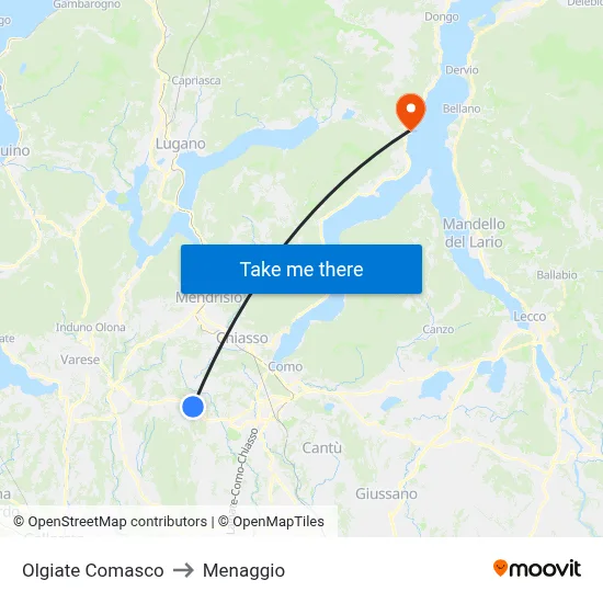 Olgiate Comasco to Menaggio map