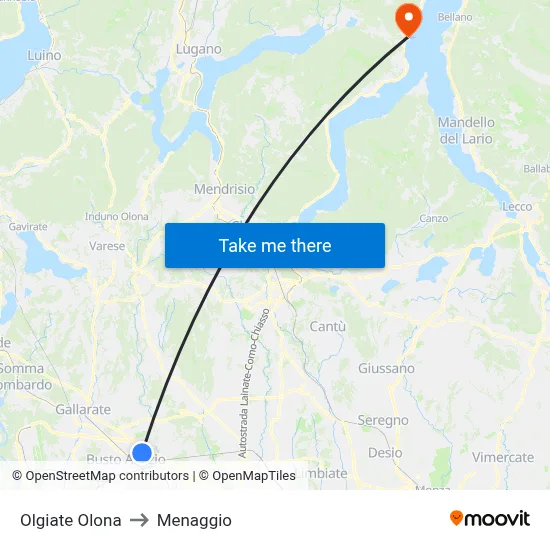 Olgiate Olona to Menaggio map