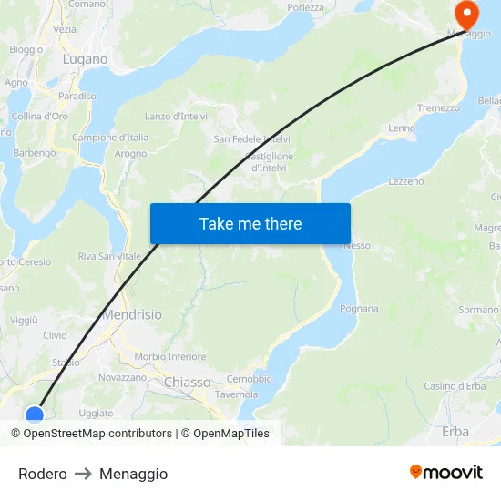 Rodero to Menaggio map